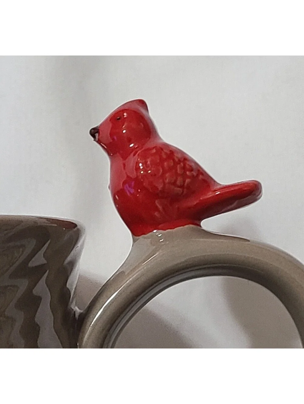 Temp-tations by Tara Woodland Mug Taupe Brown Sz 16 oz Tree Ring 3D Red Cardinal